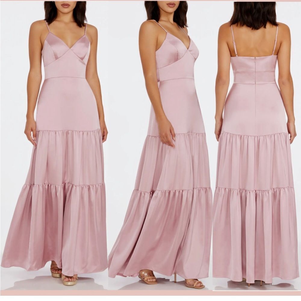 Dress the Population Tess Tiered Satin Gown Rose Canyon NWT $288